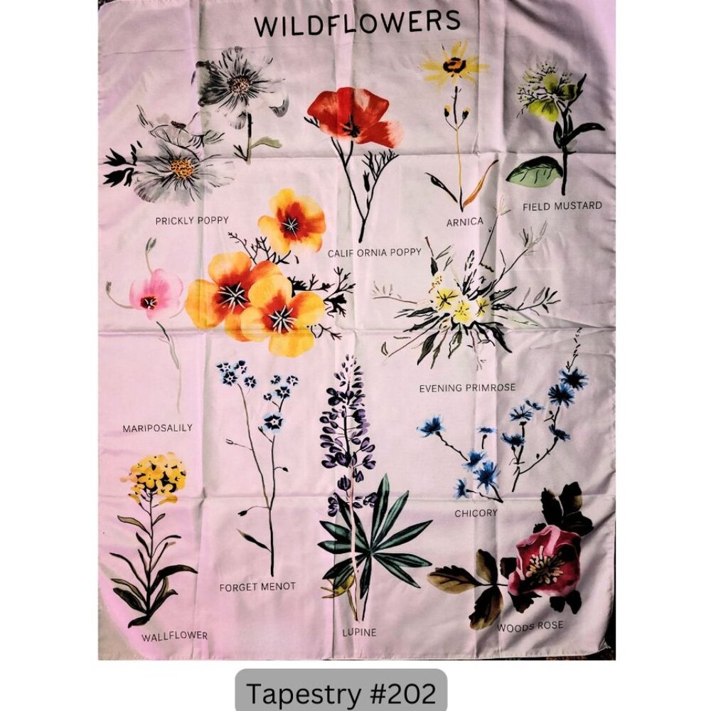White Boho Wildflowers Tapestry Hanging Wall‎ Decor